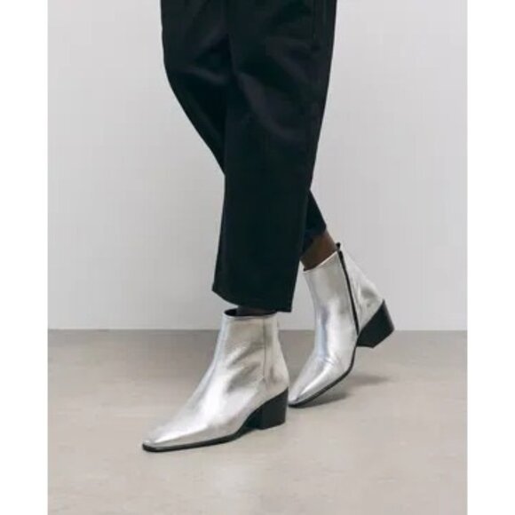 NIB The Kooples Ankle Boots Sz 36 US 6 Silver Leather High Top Stacked Heel